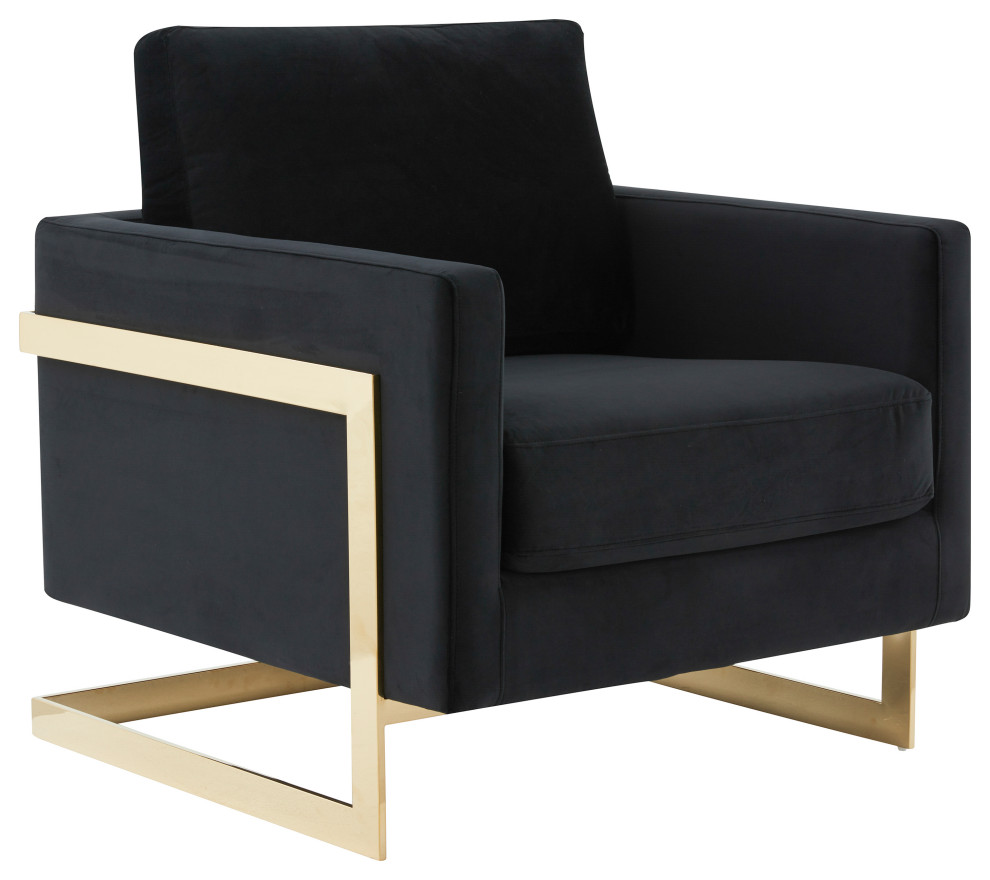 LeisureMod Lincoln Velvet Accent Arm Chair With Gold Frame   Contemporary   Armchairs And Accent Chairs   by LeisureMod  Houzz