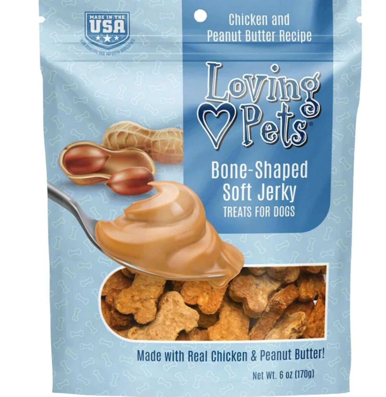 Loving Pets Soft Jerky Bones Chicken/PB Dog Treats， 6oz