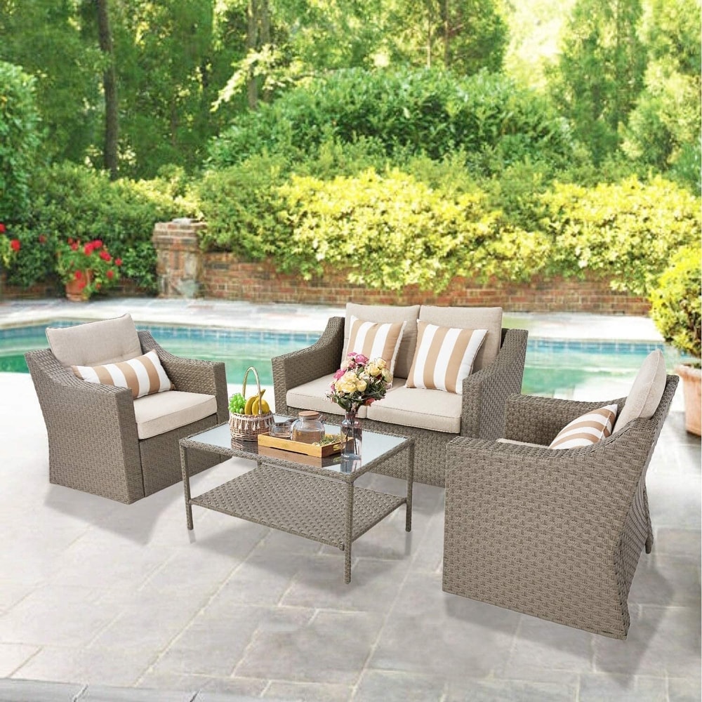 Solaura Outdoor 4 piece Wicker Conversation Set