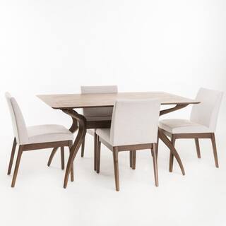 Noble House Kwame 5-Piece Light Beige and Natural Walnut Dining Set 11384