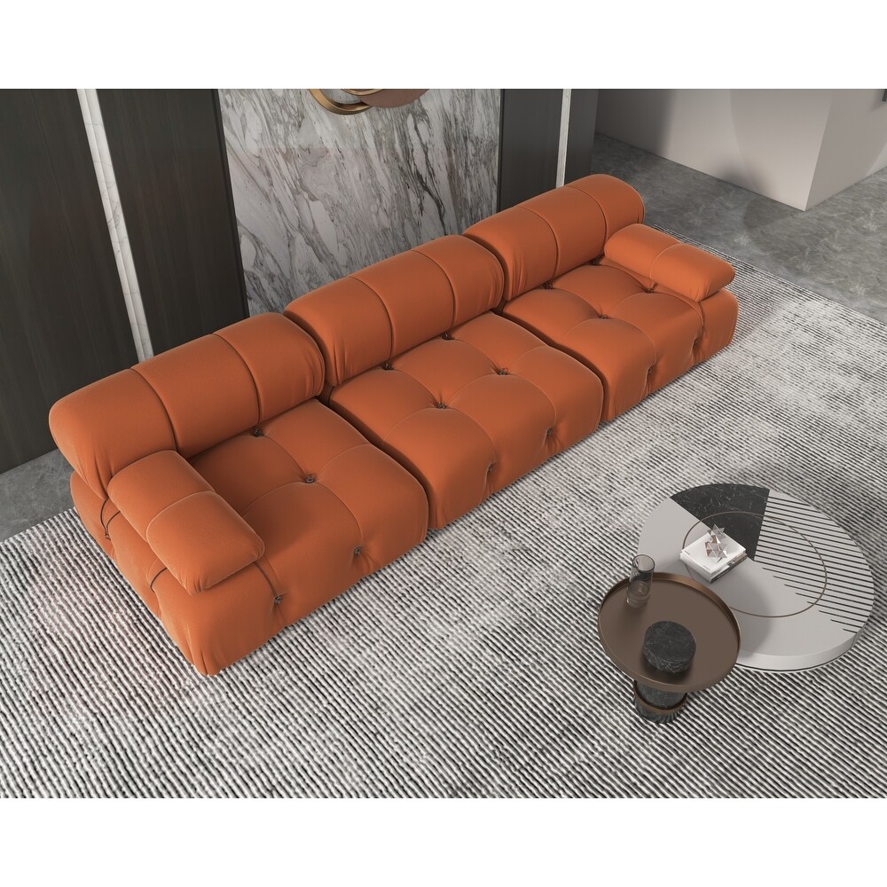 Velvet Sectional Sofa Reversible Modular Couch  Orange