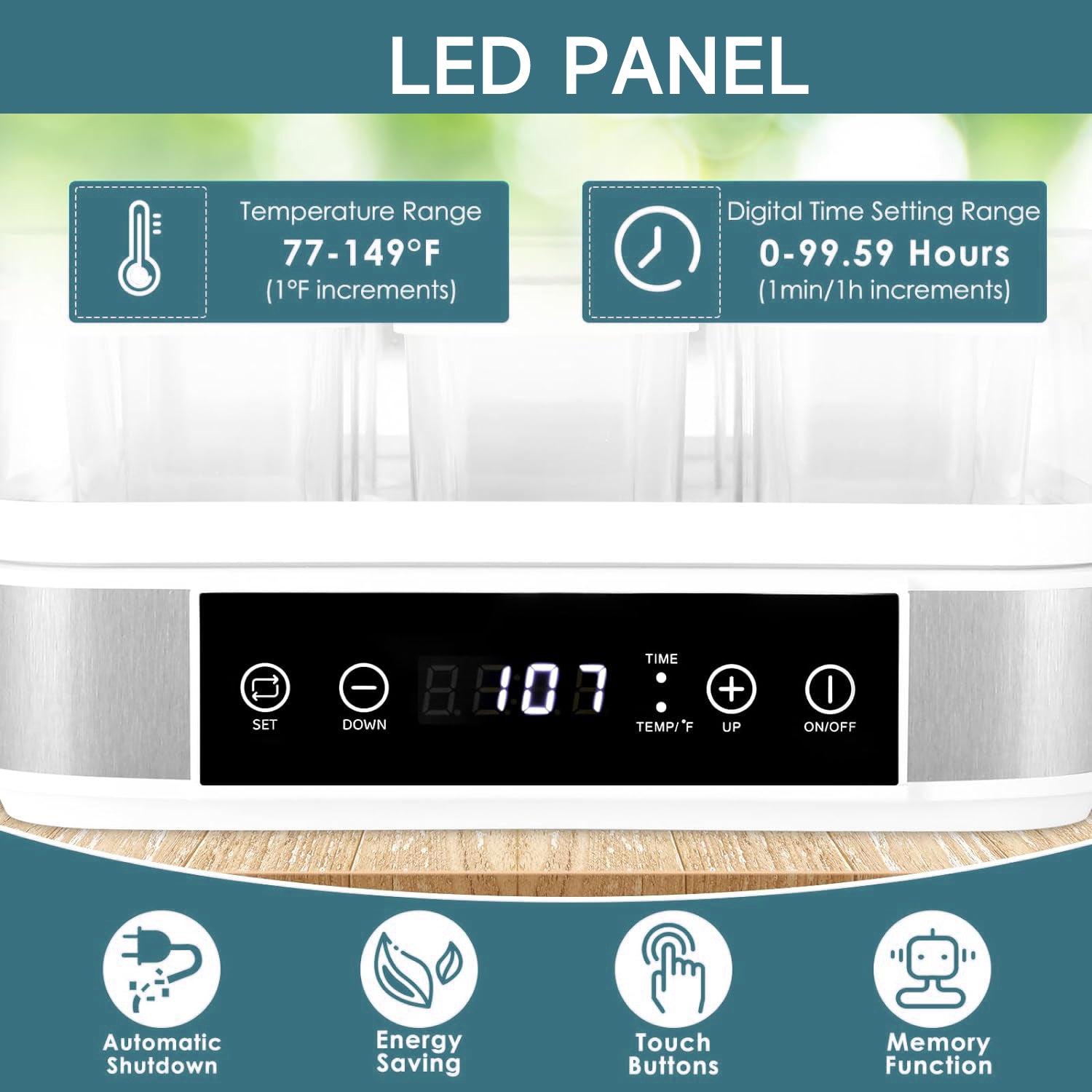 Automatic Digital Yogurt Maker Machine with 9 Glass Jars, Time and Temperature Control