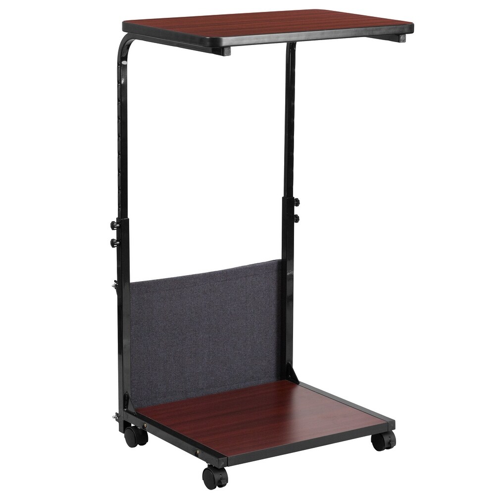 Mobile Sit/Stand Mahogany Desk w/ Removable Pouch (Adj Range 27\