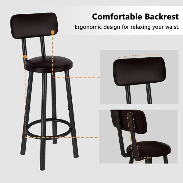 Bar Stools， Set of 2 Faux Leather Upholstered Breakfast Stools for Dining Room Kitchen Counter Bar