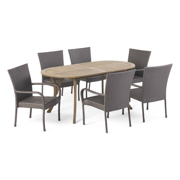 Jasper 7pc Acacia amp Wicker Dining Set Gray gray Christopher Knight Home