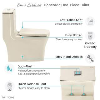 Swiss Madison Concorde 1-piece 1.11.6 GPF Dual Flush Square Toilet in Bisque SM-1T106BQ