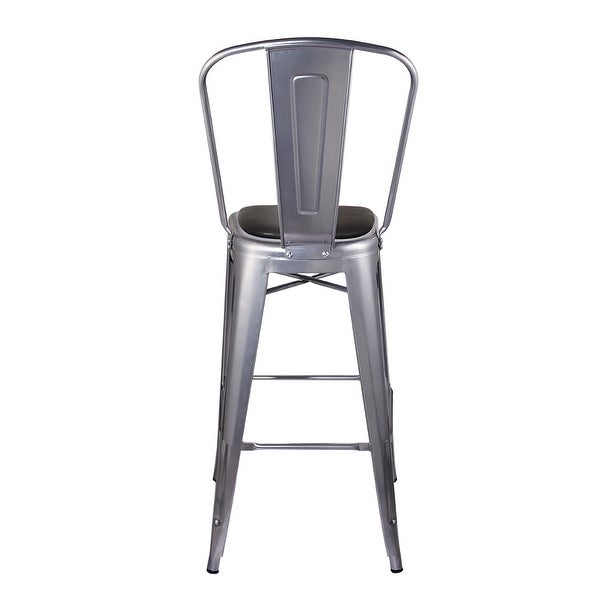 30 Inch High Back Metal Stool Chair with Vegan Leather， Silver - Overstock - 37851916