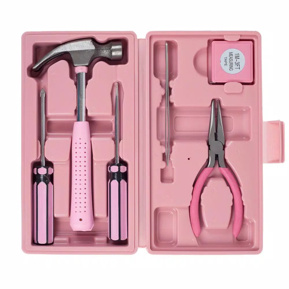 Stalwart 9-Piece Pink Home Hand Tools， Tool Set and#8211; XDC Depot