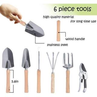 9-Piece Garden Tools Set Ergonomic Wooden Handle Sturdy Stool with Detachable Tool Kit Bos-CYD0-EE2V