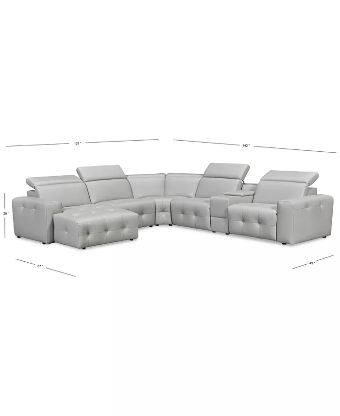 Furniture CLOSEOUT! Haigan 6-Pc. Leather Chaise Sectional Sofa with 1 Power Recliner