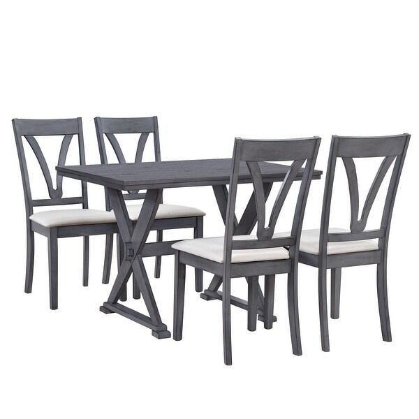 Wood 5-Piece Dining Table Set with 4 Upholstered Chairs