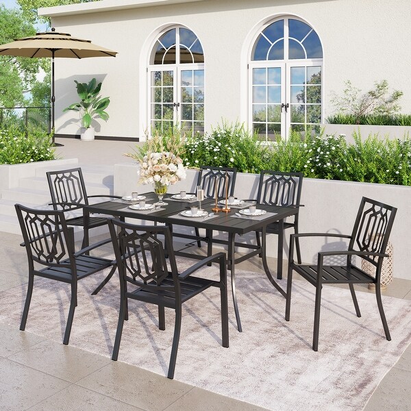 MAISON ARTS Patio Dining Set 7 Piece Metal Rectangle Patio Table with 2.6