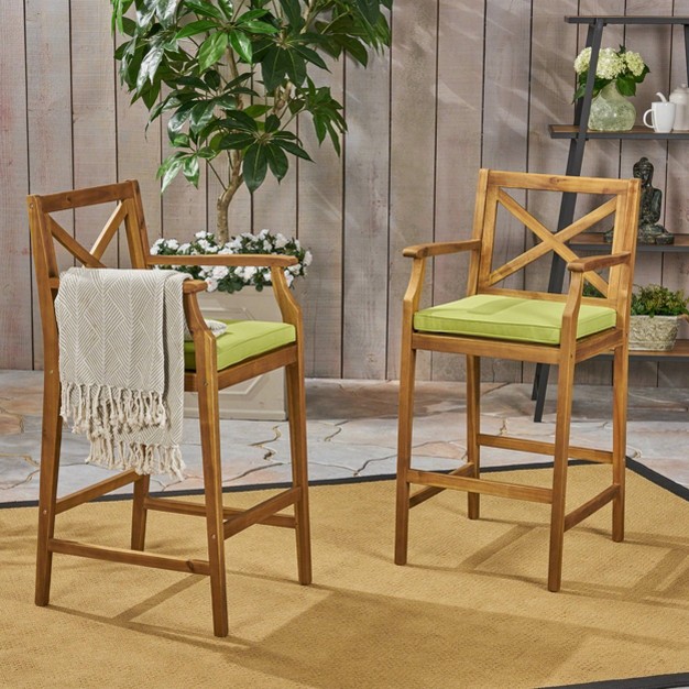 Perla 2pk Acacia Wood Bar Stools Teak green Christopher Knight Home