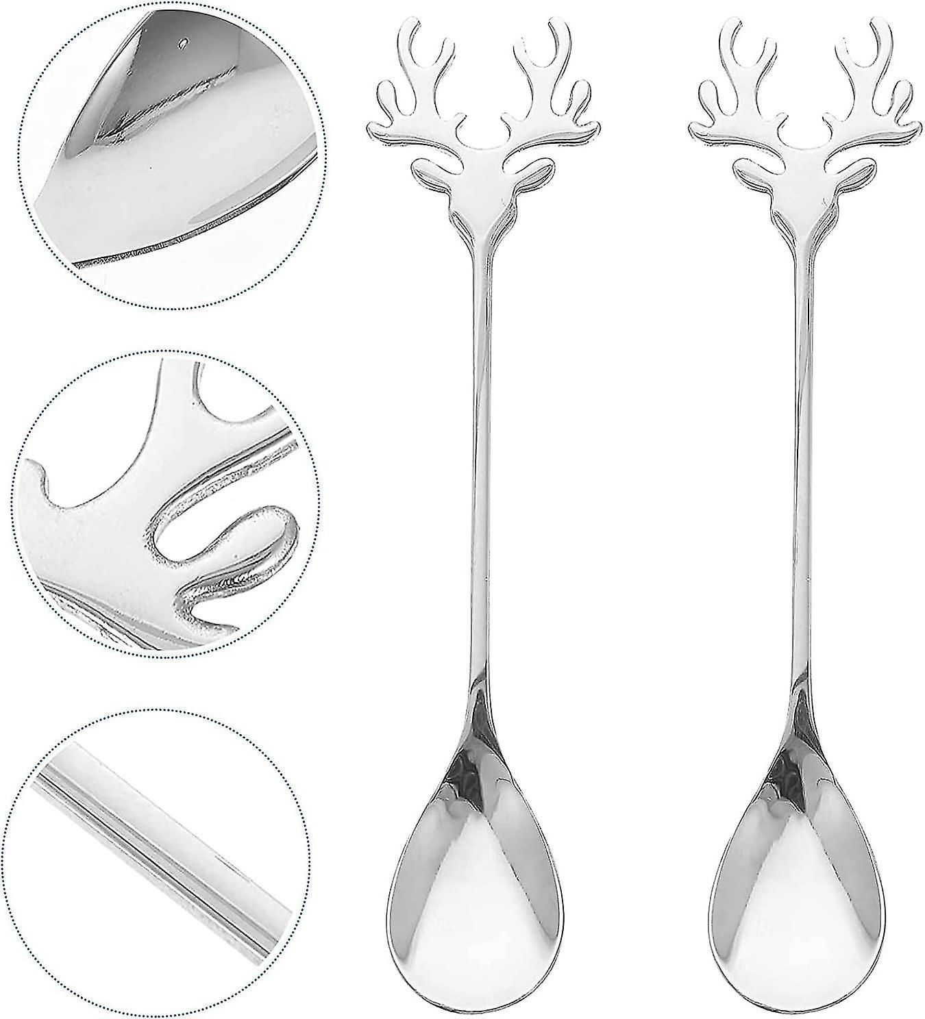 Elk-shaped Stainless Steel Dessert Spoon Coffee Stirring Spoon (silver) 6 Pieces (d-b2)