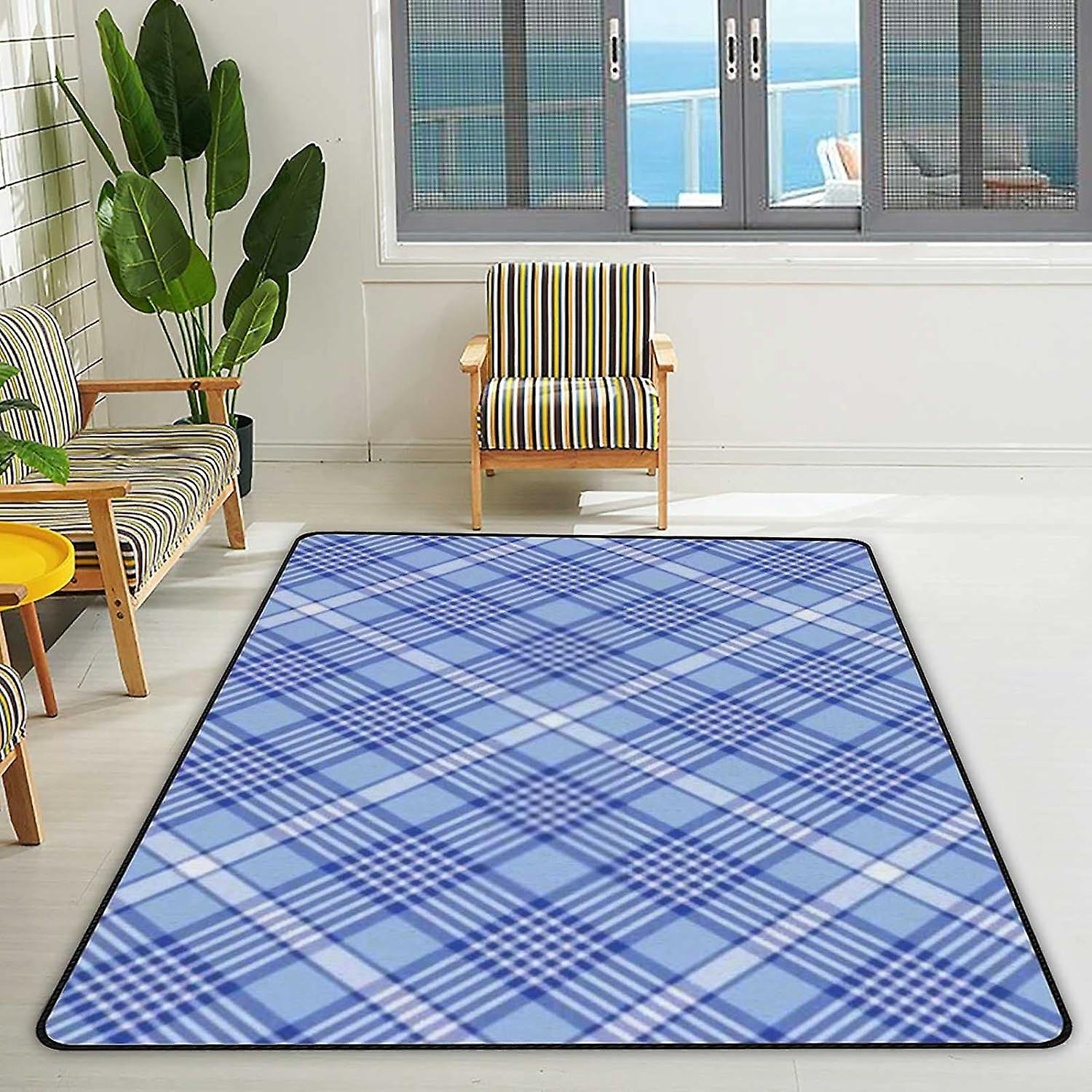 Soft Area Rugs Tartan Plaid Pattern Floor Carpet Mat For Kids Playing Room Hardwood Floor Living Room 72x48in