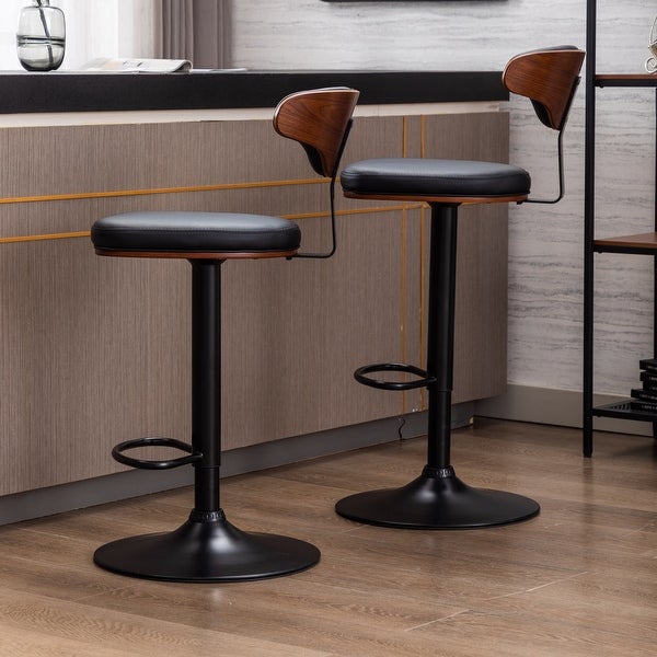 Adjustable Bar Stools Walnut Bentwood Upholstered Swivel Barstool - 16.93*15.75*35.04