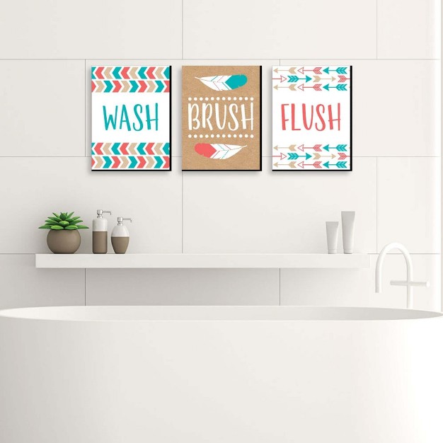 Big Dot Of Happiness Boho Kids Bathroom Rules Wall Art 7 5 X 10 Inches Set Of 3 Signs Wash Brush Flush