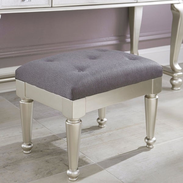 Coralayne Silver Upholstered Stool