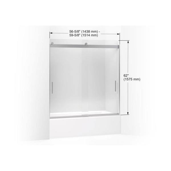 KOHLER Levity 59 in. W x 62 in. H Semi-Frameless Sliding Tub Door in Silver with Blade Handles K-706003-L-SHP