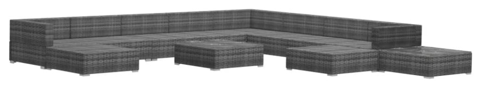 vidaXL Patio Furniture Set 12 Piece Sofa Set with Coffee Table Rattan Gray   Tropical   Outdoor Lounge Sets   by vidaXL LLC  Houzz