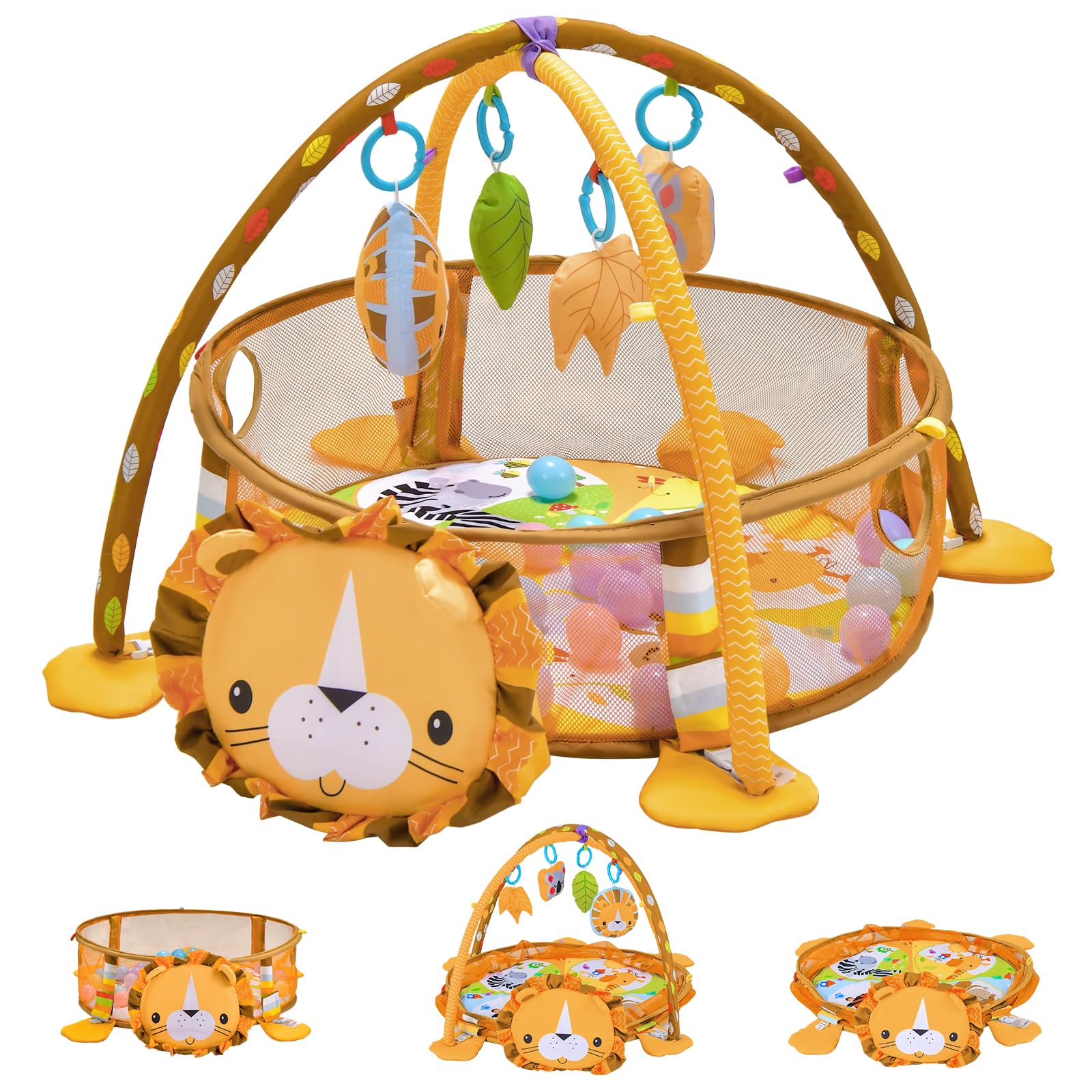 BABY JOY Baby Play Gym, 4-in-1 Baby Play Center w/Soft Padding Mat & Arch Design