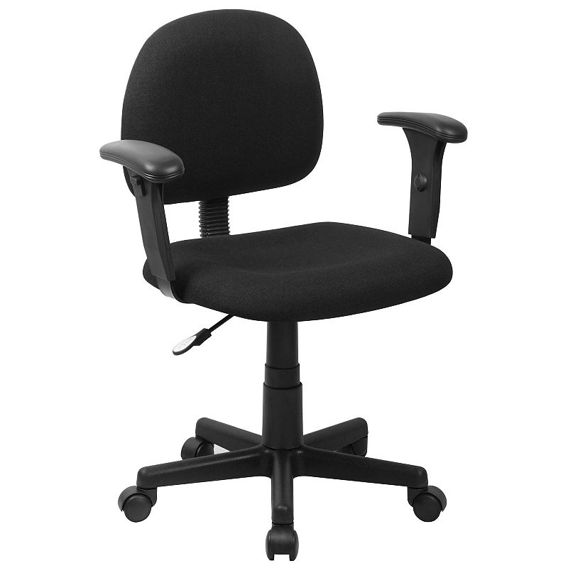 Emma and Oliver Low Back Black Fabric Swivel Task Office Chair with Adjustable Arms