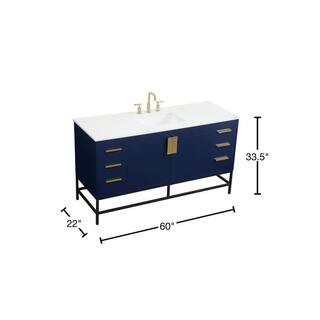 Timeless Home 22 in. W x 60 in. D x 33.5 in. H Bath Vanity in Blue with Ivory White Quartz Top TH97720MBL