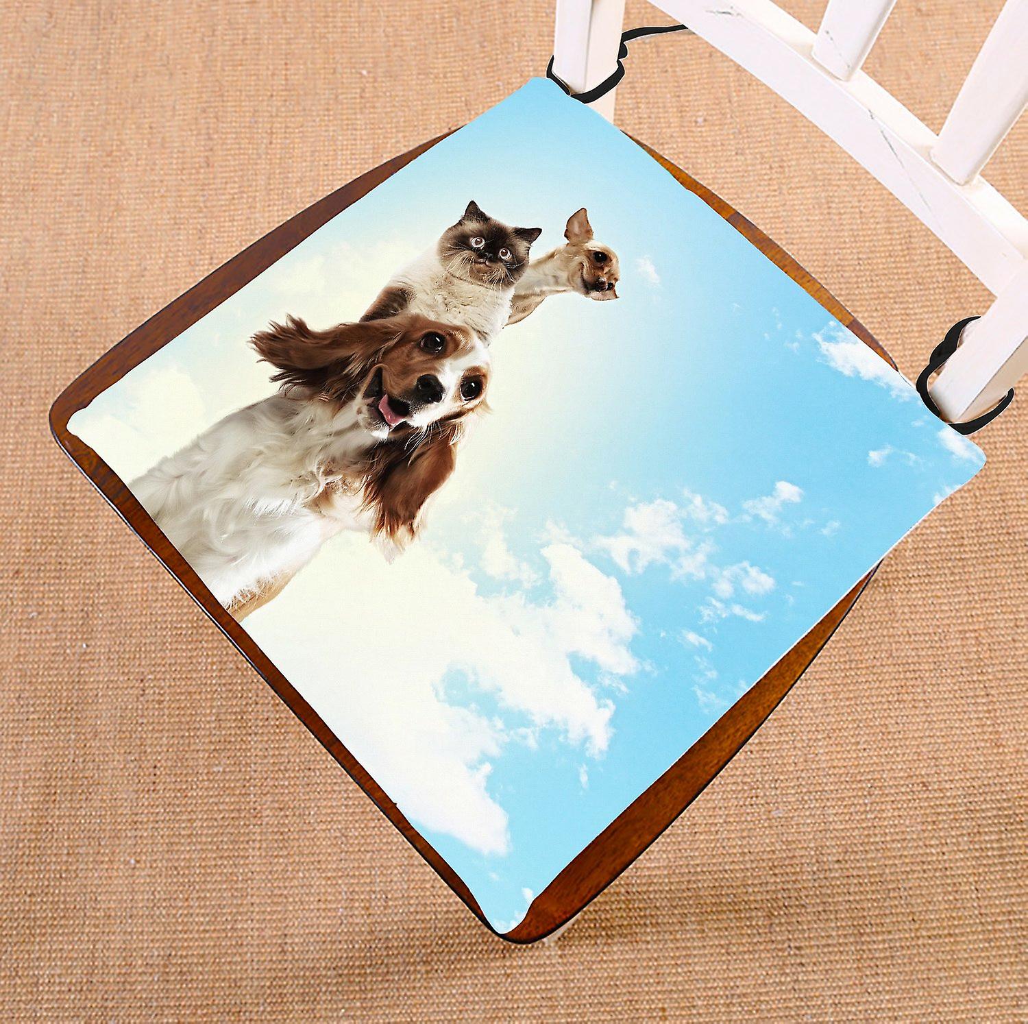 Summer Bule Sky Chair Pad， Funny Three Home Pets Dog And Cat Under The Cloud Seat Cushion Chair Cushion Floor Cushion 40x40 Cm