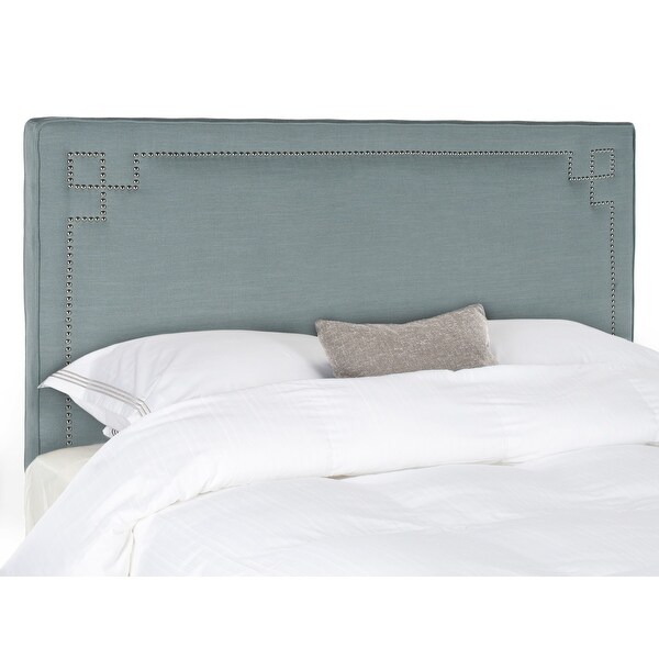 SAFAVIEH Remington Sky Blue Linen Blend Upholstered Greek Key Headboard (Full) - - 9989324