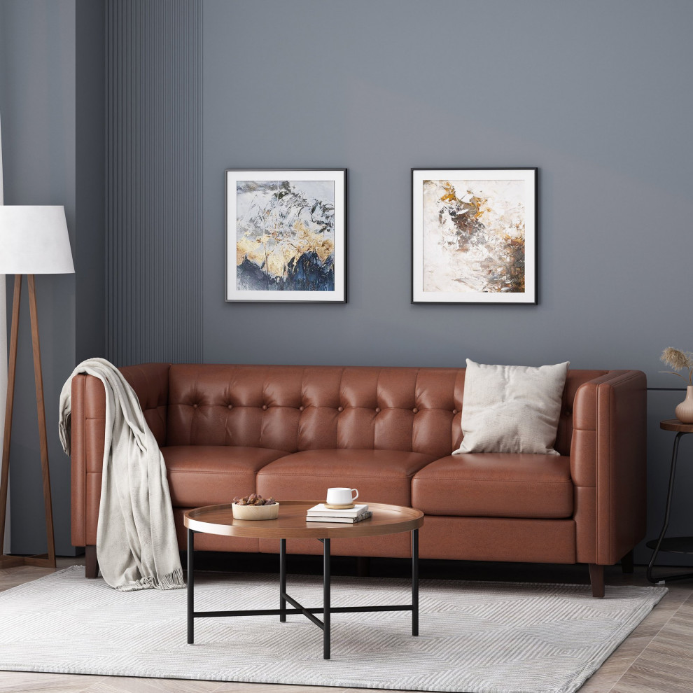 Elegant Sofa  Faux Leather Seat With Tuxedo Arms  ampTufted Back   Contemporary   Sofas   by Decorn  Houzz