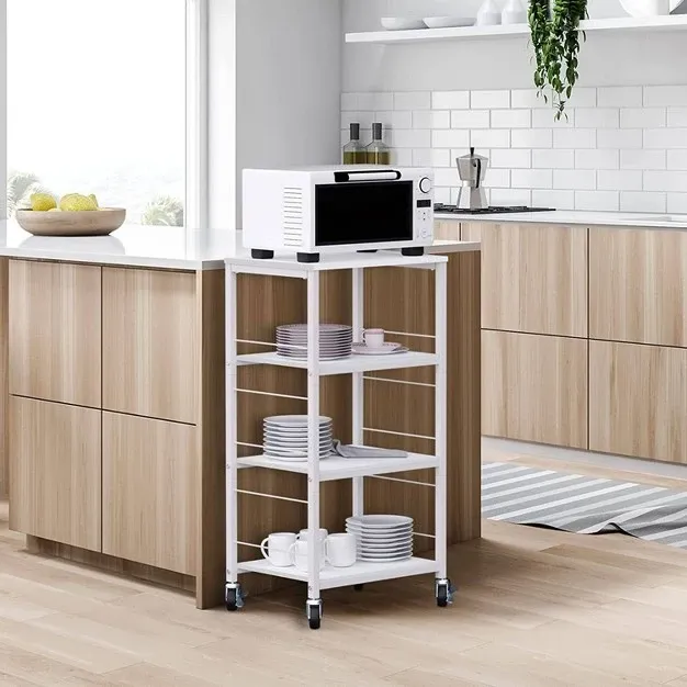 Nex 4 Tier Organizer Cart On Casters With Fixed Rack White