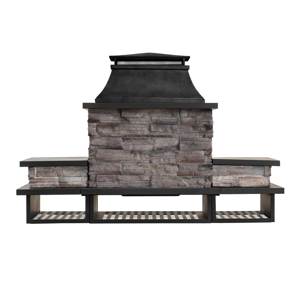 Sunjoy Maryland Bel Aire 48.03 in. Black Fireplace with Faux Stack Stone Finish 169490