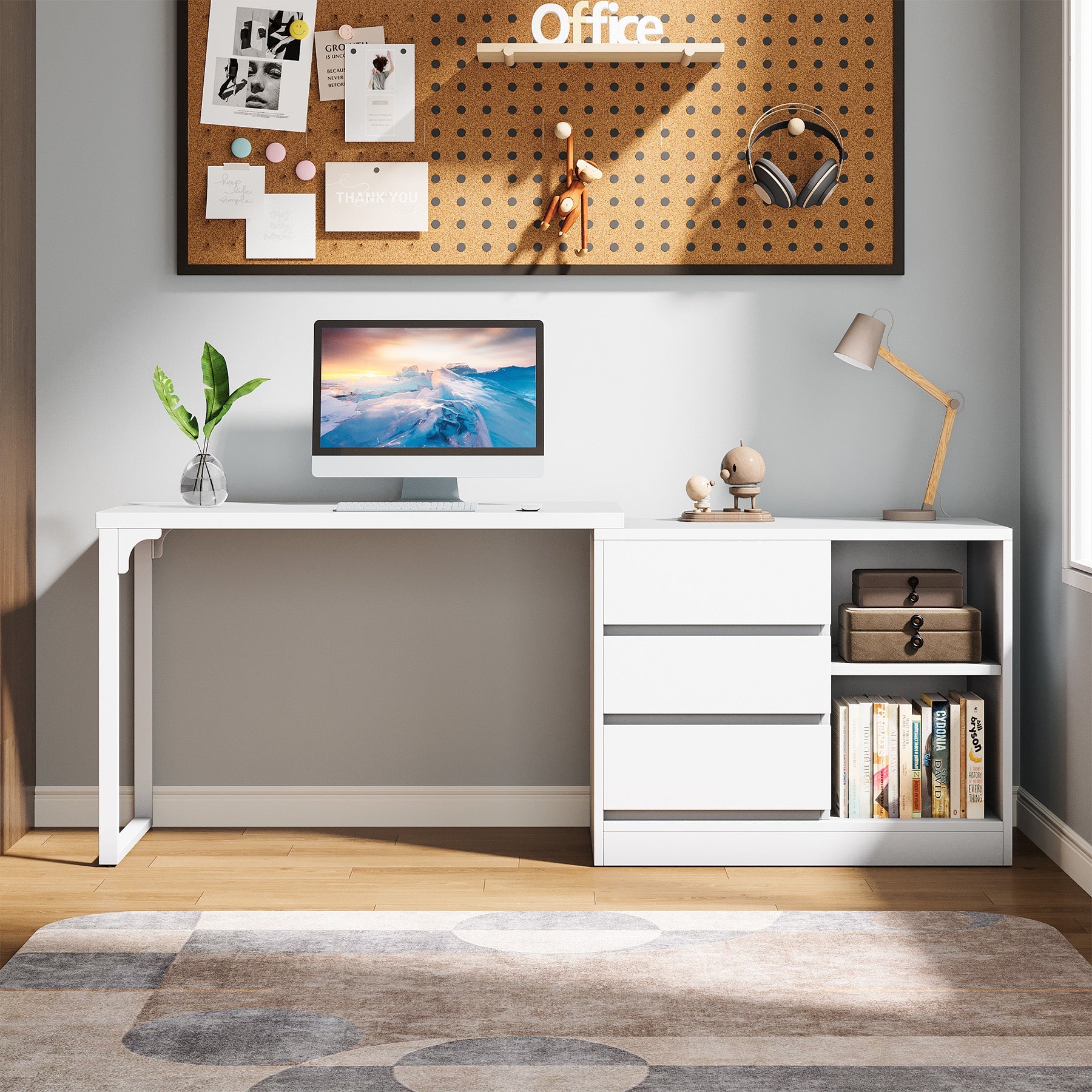 L-Shaped Computer Desk, Reversible Corner Desk With Drawer Cabinet