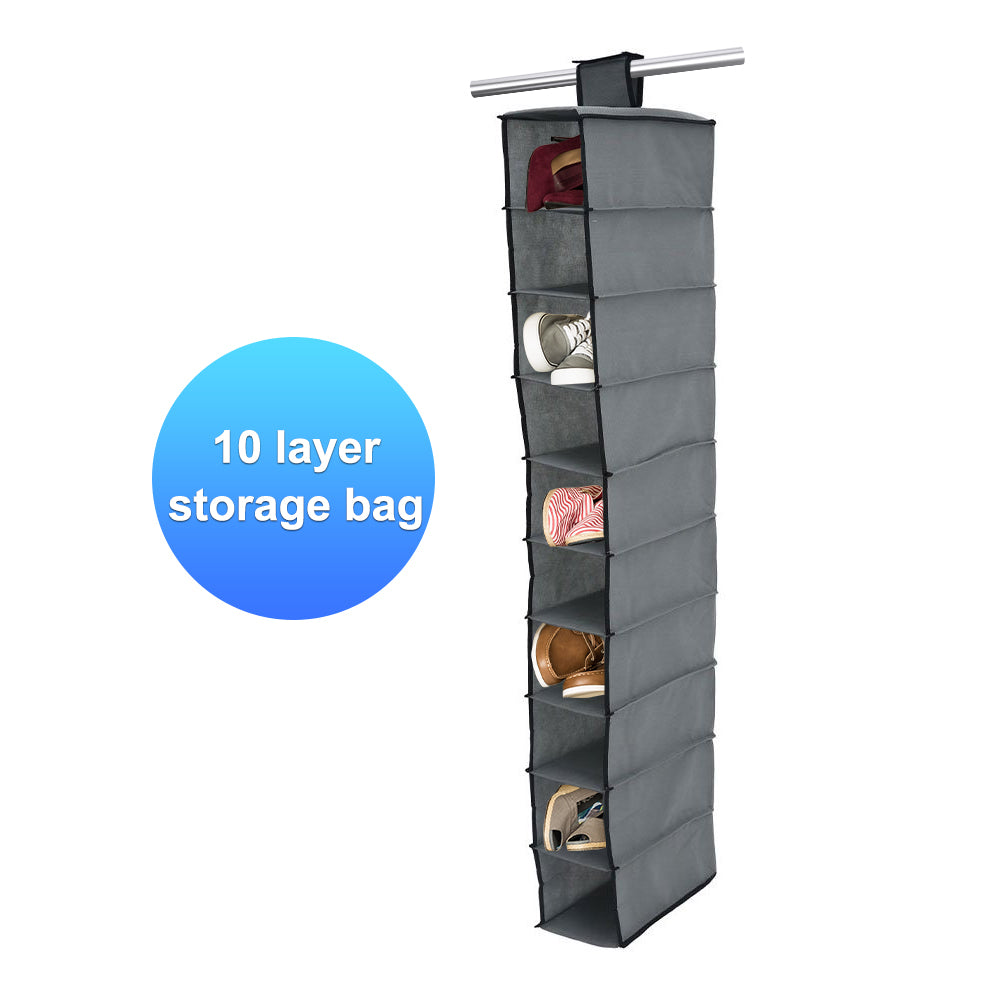 Dofulay 10 Pocket Shelf Pocket Hanging Shoe Storage Rack Holder Stand Shoe Holder for Closet Grey Great for Shoes， Purses， Handbags