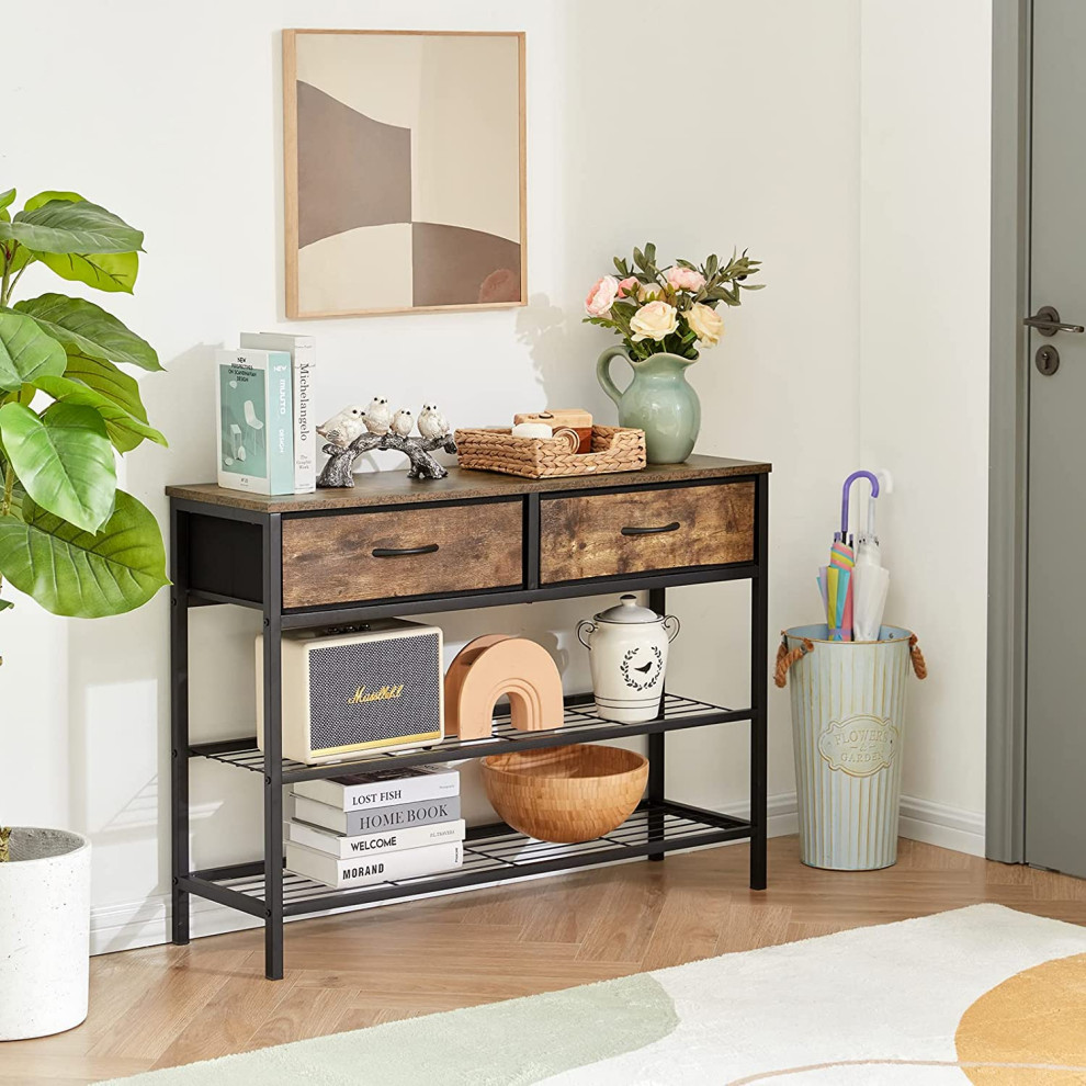 Rectangular 3 Tier Console Entryway Table with 2 Fabric Drawers   Transitional   Console Tables   by Imtinanz  LLC  Houzz