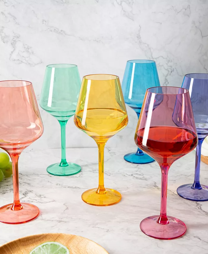 The Wine Savant Acrylic Colored European Style Crystal Stemmed Wine Glasses Acrylic Glasses Set of 6