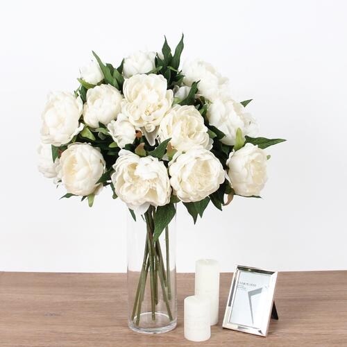 FloralGoods Silk Peony Stem in White 20 Tall