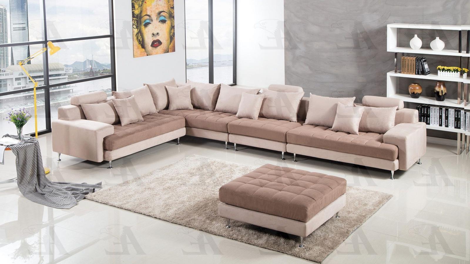 Light Brown Microfiber Sectional Set 5Pcs Right Sitting American Eagle AE-L382