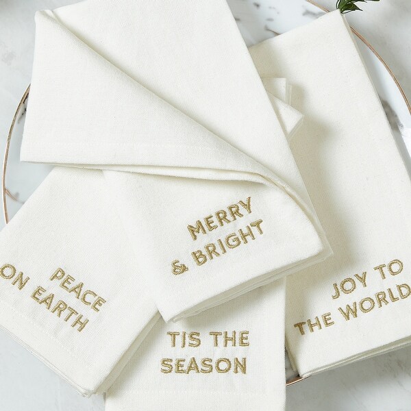 Joyful Sentiment Embroidered Napkins，Set of 4