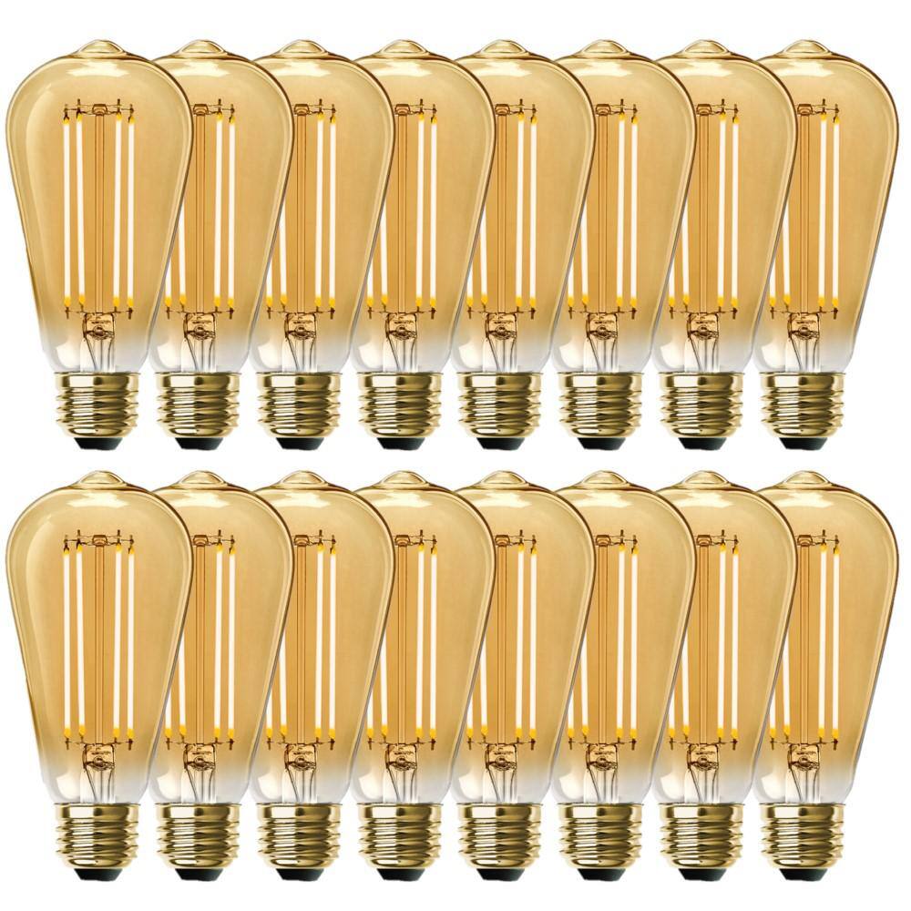 Feit Electric 100-Watt Equivalent ST19 Dimmable Straight Filament Amber Glass Vintage Edison LED Light Bulb Warm White (16-Pack) ST19100LED44