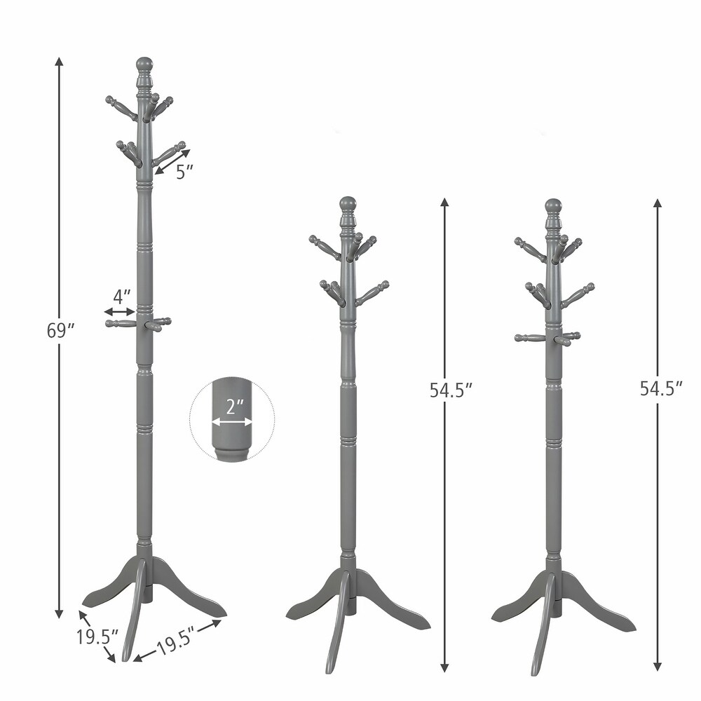 Costway Coat Rack Wooden Hall Tree 2 Adjustable Height w/ 9 Hooks   See details