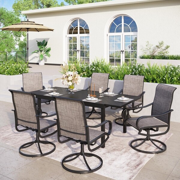 MAISON ARTS 7/9 Patio Dining Set，6/8 Sling Patio Swivel Dining Chairs and 1 Expandable Metal Dining Table