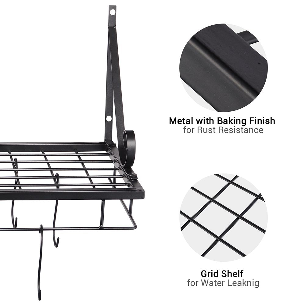 Yescom Wall Mounted Pots and Pans Rack 24 Inch w/ 10-Hook