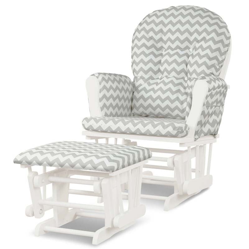 Glider Rocking Chair & Ottoman Set Solid Wood Baby Rocker Nursery Chair With Padded Cushions & Pockets