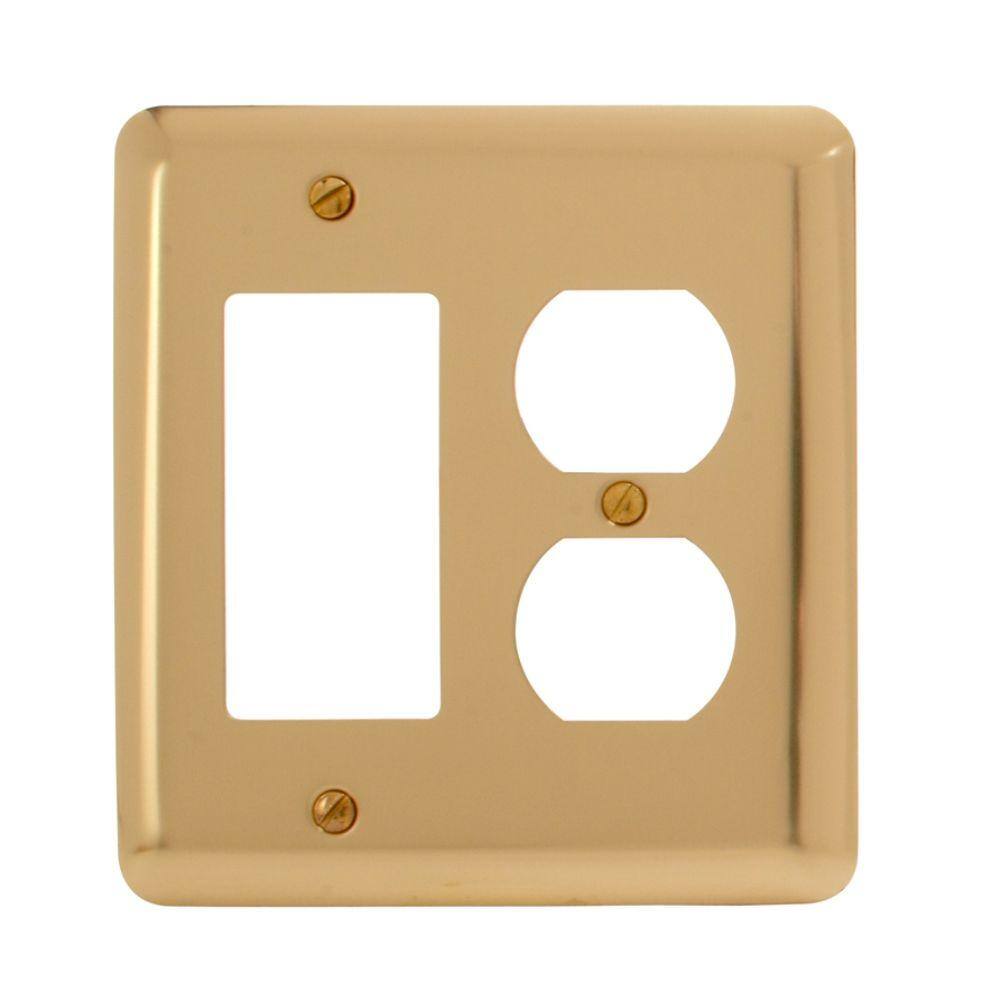 AMERELLE Brass 2-Gang 1-DecoratorRocker1-Duplex Wall Plate (1-Pack) 155RD