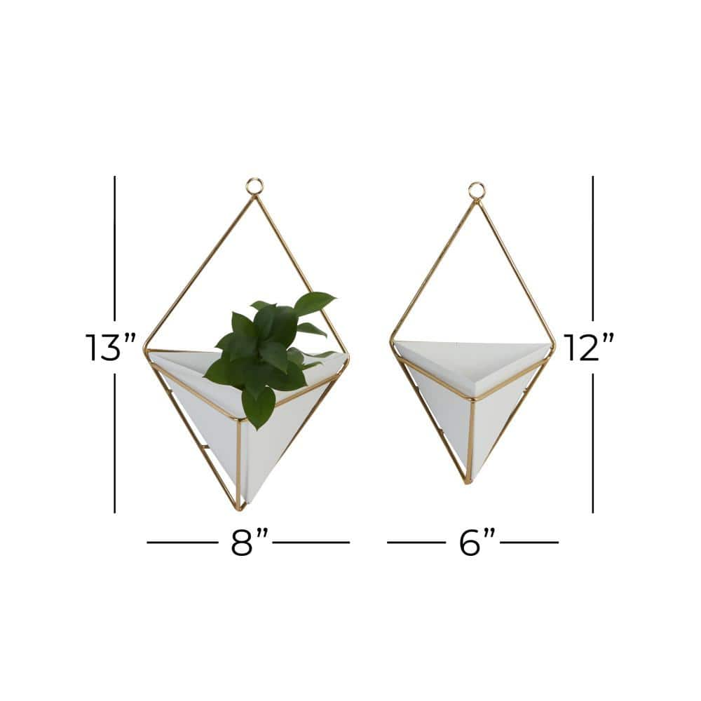 CosmoLiving by Cosmopolitan 13in. Medium White Metal Geometric Indoor Outdoor Triangle Wall Planter (2- Pack) 51965