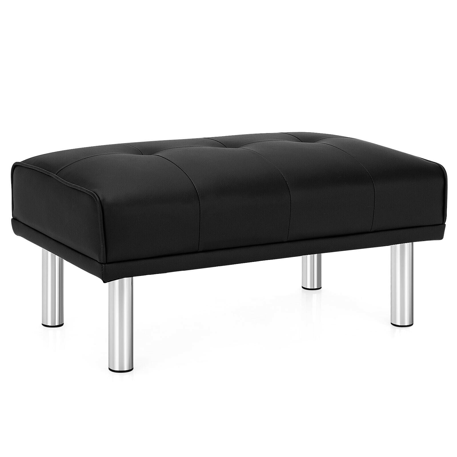 Tufted Ottoman, Rectangle Footrest Stool with Stainless Steel Legs