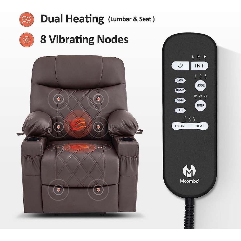 MCombo Lift Recliner Chair with Massage and Dual Heat  Adjustable Headrest  Faux Leather 7111