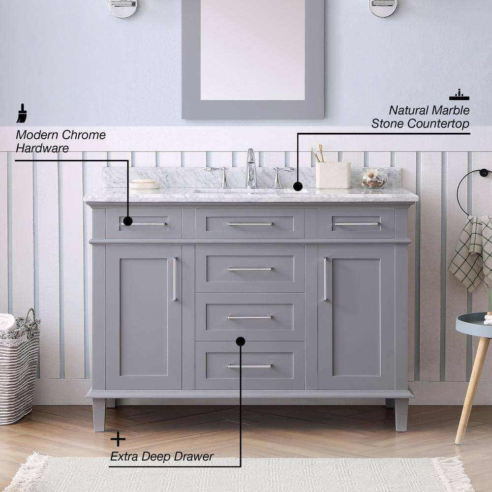 Home Decorators Collection Sonoma 48 in. W x 22.1 in. D x 34.3 in. H Freestanding Bath Vanity in Pebble Gray with Carrara Marble Top Sonoma 48PG