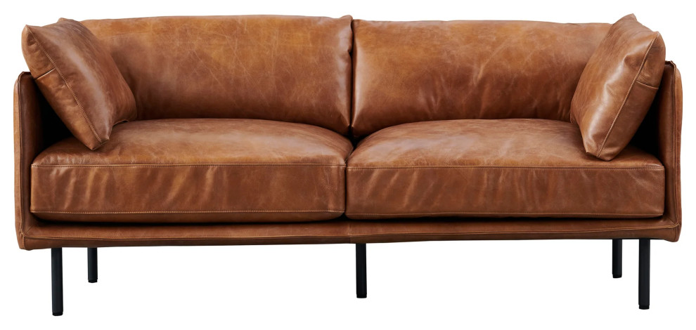 Venezia Industrial Modern Love Seat   Light Brown Leather   Industrial   Loveseats   by Crafters and Weavers  Houzz